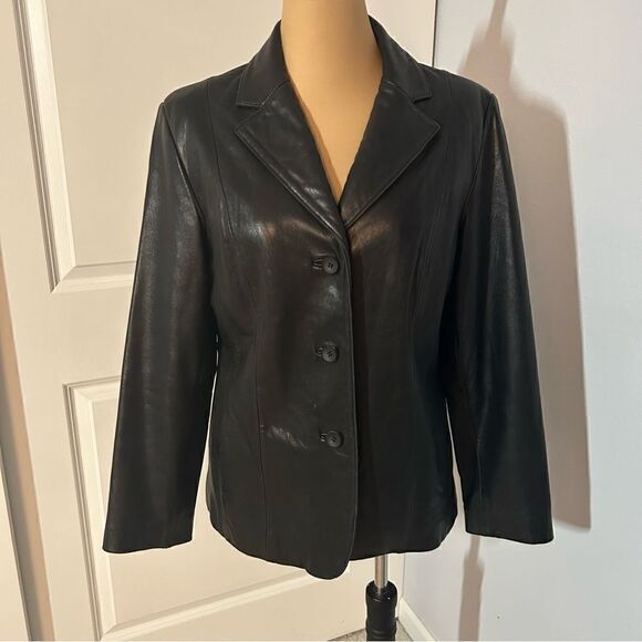 Siena Studio Black Leather Button Down Jacket - Picture 1 of 6